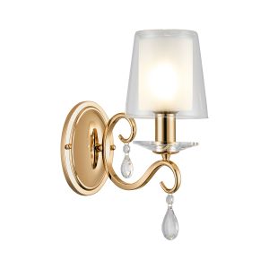 Arena Wall Lamp, 1 Light E14, French Gold/Clear With Frosted Inner Flat Top Cone Glass Shade (B)
