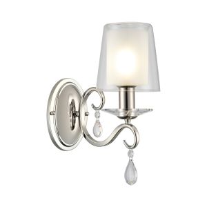 Arena Wall Lamp, 1 Light E14, Polished Nickel/Clear With Frosted Inner Flat Top Cone Glass Shade (B)
