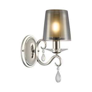 Arena Wall Lamp, 1 Light E14, Polished Nickel/Smoke With Frosted Inner Flat Top Cone Glass Shade (B)