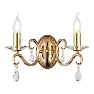 Arena Wall Lamp WITHOUT SHADE, 2 Light E14, French Gold/Clear Crystal