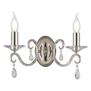 Arena Wall Lamp WITHOUT SHADE, 2 Light E14, Polished Nickel/Clear Crystal