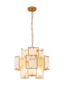 Houlte 45cm Round Pendant/Semi Flush Faux Alabaster & Metal, 7 x E14, 1m Chain, Gold/Brown
