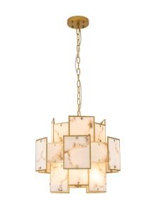 Houlte 45cm Round Pendant/Semi Flush Faux Alabaster, 7 x E14, 1m Chain, Gold/Brown