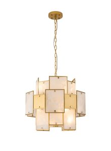Houlte 45cm Round Pendant/Semi Flush White Alabaster Glass & Metal, 7 x E14, 1m Chain, Gold/White Frosted