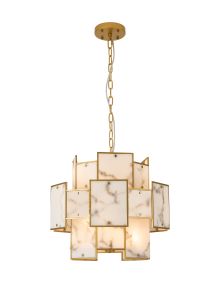 Houlte 45cm Round Pendant/Semi Flush Faux Alabaster, 7 x E14, 1m Chain, Gold/Grey