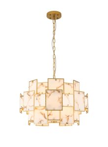 Houlte 59cm Round Pendant/Semi Flush Faux Alabaster, 12 x E14, 1.5m Chain, Gold/Brown
