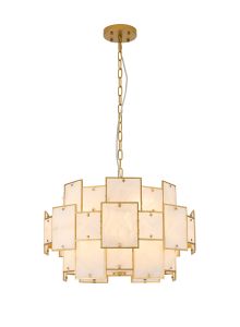 Houlte 59cm Round Pendant/Semi Flush White Alabaster Glass, 12 x E14, 1.5m Chain, Gold/White Frosted, Item Weight: 19kg