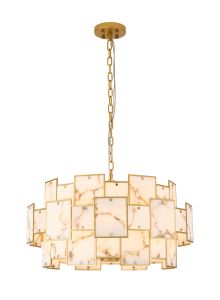 Houlte 74cm Round Pendant/Semi Flush Faux Alabaster, 17 x E14, 2m Chain, Gold/Brown, Item Weight: 20kg