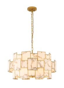 Houlte 74cm Round Pendant/Semi Flush Faux Alabaster, 17 x E14, 2m Chain, Gold/Grey, Item Weight: 20kg