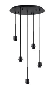 Carrie 45cm Satin Black 5 Light Round E27 Universal Pendant (FRAME ONLY), Suitable For A Vast Selection Of Shades