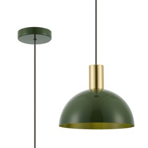 Carrington 25cm Single Pendant, 1 x E27, Gold/Olive Green
