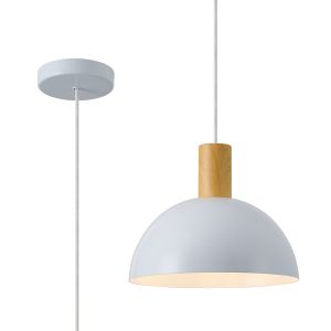 Carrington 25cm Single Pendant, 1 x E27, Wood Effect/White