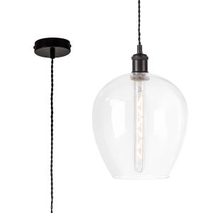 Cawdor Single Pendant, 1 Light E27, Matt Black/Black/Clear Wine Glass