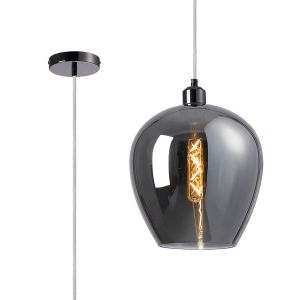 Cawdor Single Pendant, 1 Light E27, Black Chrome/Clear/Chrome Wine Glass