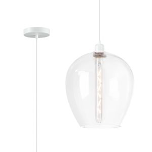 Cawdor Single Pendant, 1 Light E27, Matt White/Clear Wine Glass