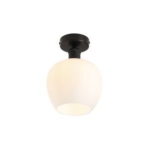 Cawdor Flush Fitting, 1 Light E27, Matt Black/Opal Wine Glass
