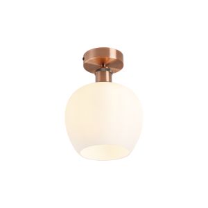 Cawdor Flush Fitting, 1 Light E27, Antique Copper/Opal Wine Glass