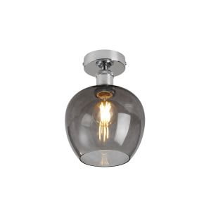 Cawdor Flush Fitting, 1 Light E27, Polished Chrome/Smoke Wine Glass