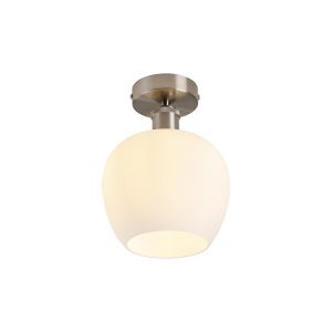 Cawdor Flush Fitting, 1 Light E27, Satin Nickel/Opal Wine Glass