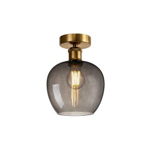 Cawdor Flush Fitting, 1 Light E27, Gilt Bronze/Black/Smoke Wine Glass