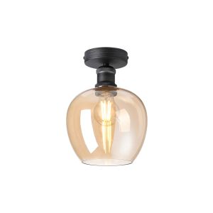 Cawdor Flush Fitting, 1 Light E27, Pewter/Dark Grey/Amber Wine Glass