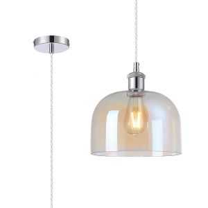 Cawdor Single Pendant, 1 Light E27, Polished Chrome/Clear/Iridescent Cloche Glass