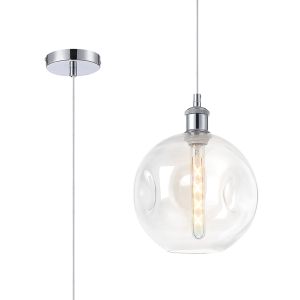 Cawdor Single Pendant, 1 Light E27, Polished Chrome/White/Clear Dimple Glass