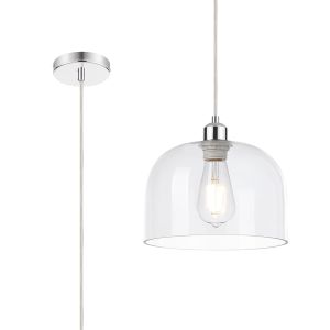 Cawdor Single Pendant, 1 Light E27, Polished Chrome/Clear/Clear Cloche Glass
