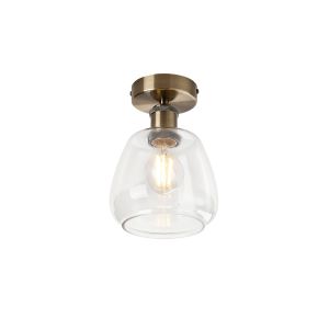 Cawdor Flush Fitting, 1 Light E27, Antique Brass/Clear Jar Glass