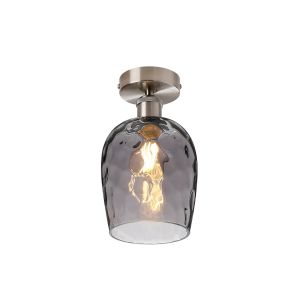 Cawdor Flush Fitting, 1 Light E27, Satin Nickel/Smoke Wine Glass