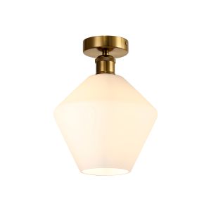 Cawdor Flush Fitting, 1 Light E27, Gilt Bronze/Black/Opal Diamond Glass