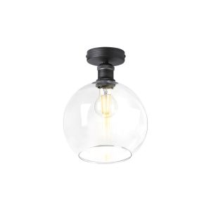 Cawdor Flush Fitting, 1 Light E27, Pewter/Dark Grey/Clear Globe Glass