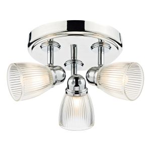 Cedric 3 Light G9 Polished Chrome Bathroom IP44 Flush Ceiling Light C/W Clear Ribbed Glass Shades