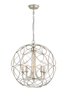 Celine 61cm Pendant Sphere 5 Light E14 Aged Silver/Clear Crystal