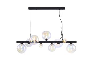 Monza Linear Pendant, 9 x G9, Satin Black, Iridescent Plated Glass