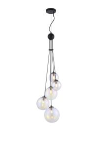Monza 27cm Pendant, 5 x G9, Satin Black, Iridescent Plated Glass