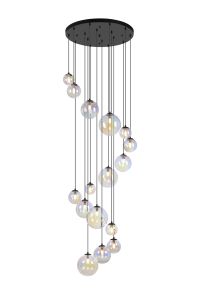 Monza 60cm Pendant, 16 x G9, Satin Black, Iridescent Plated Glass