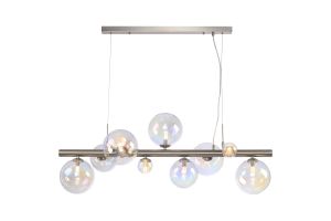 Monza Linear Pendant, 9 x G9, Satin Nickel, Iridescent Plated Glass