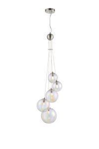 Monza 27cm Pendant, 5 x G9, Satin Nickel, Iridescent Plated Glass