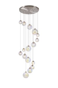 Monza 60cm Pendant, 16 x G9, Satin Nickel, Iridescent Plated Glass