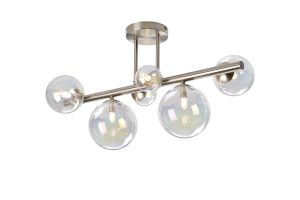 Monza Semi Flush Ceiling Light, 6 x G9, Satin Nickel, Iridescent Plated Glass