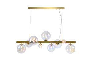Monza Linear Pendant, 9 x G9, Satin Gold, Iridescent Plated Glass