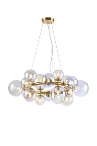 Monza 70cm Circular Pendant, 16 x G9, Satin Gold, Iridescent Plated Glass