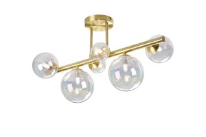 Monza Semi Flush Ceiling Light, 6 x G9, Satin Gold, Iridescent Plated Glass