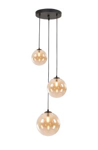 Monza 31cm Round Pendant, 3 x G9, Satin Black/Amber Plated