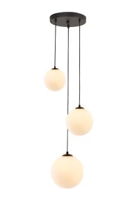 Monza 31cm Round Pendant, 3 x G9, Satin Black/Opal