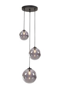 Monza 31cm Round Pendant, 3 x G9, Satin Black/Smoke Plated