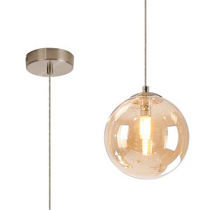 Monza 18cm Single Pendant, 1 x G9, Satin Nickel/Amber Plated