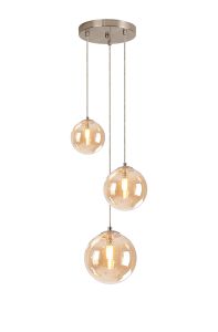 Monza 31cm Round Pendant, 3 x G9, Satin Nickel/Amber Plated