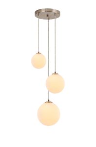 Monza 31cm Round Pendant, 3 x G9, Satin Nickel/Opal